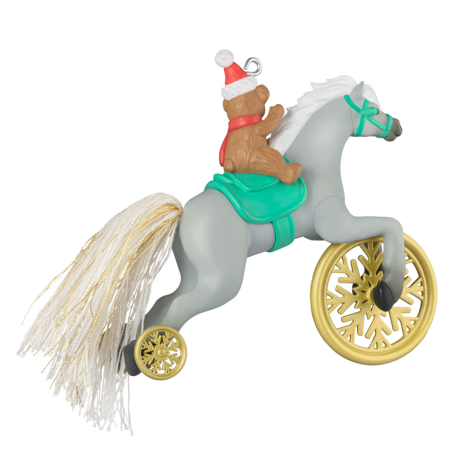 Teddy Bear on Gray Horse Keepsake Ornament Back image number 6
