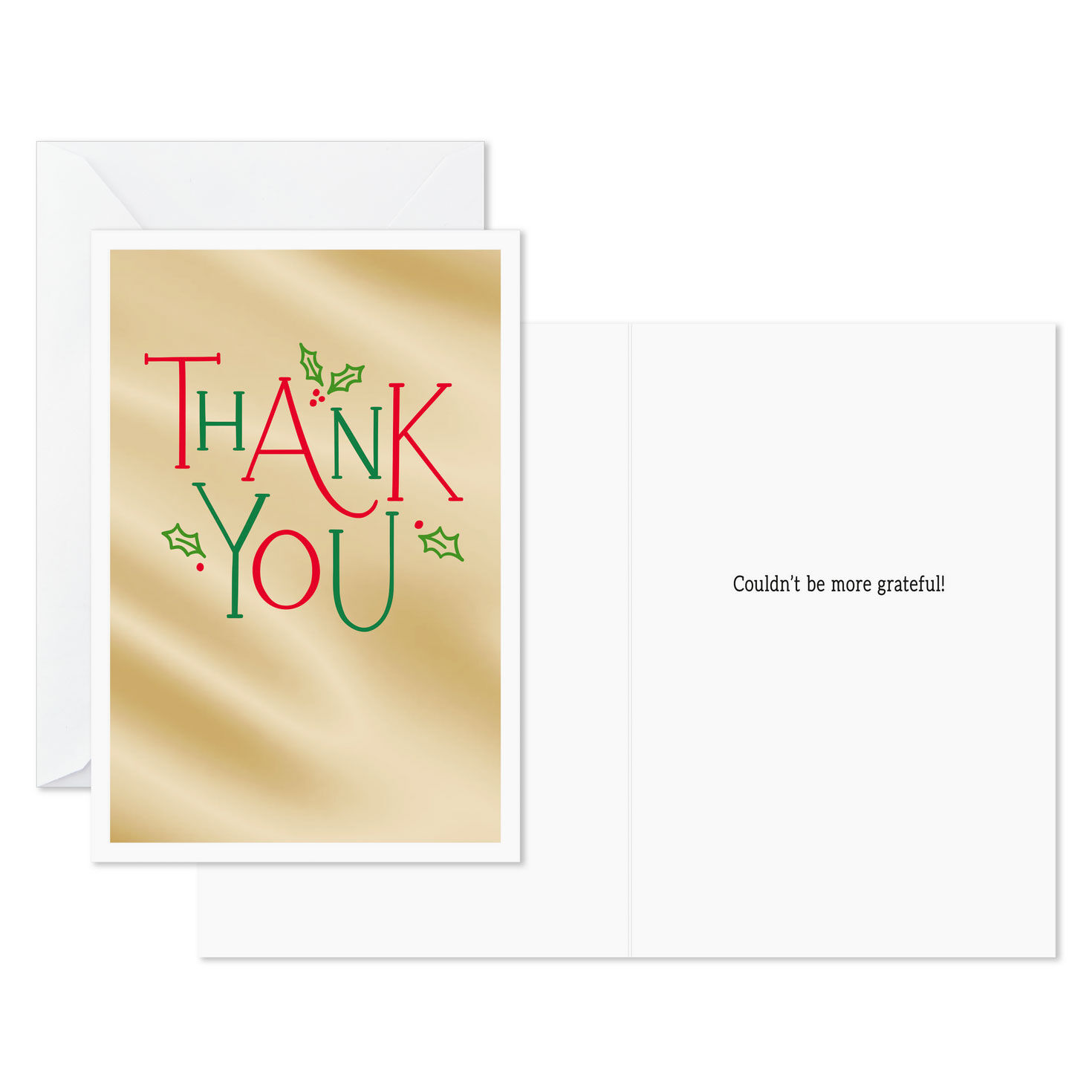 Gold Foil and Holly Christmas Thank You Card Pack Card Front with Sentiment image number 2