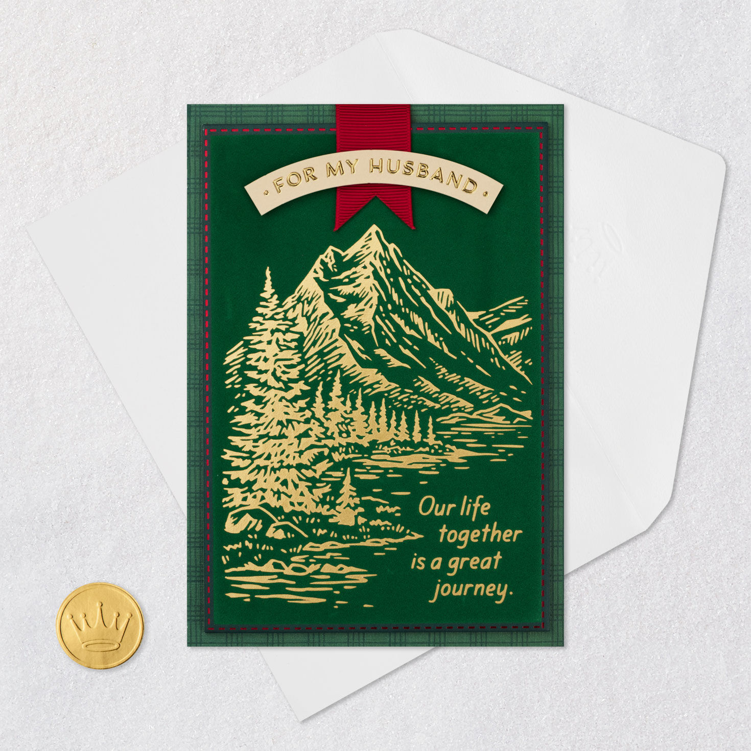 Mountain Landscape Husband Christmas Card Card Front with Envelope and Gold Seal image number 7