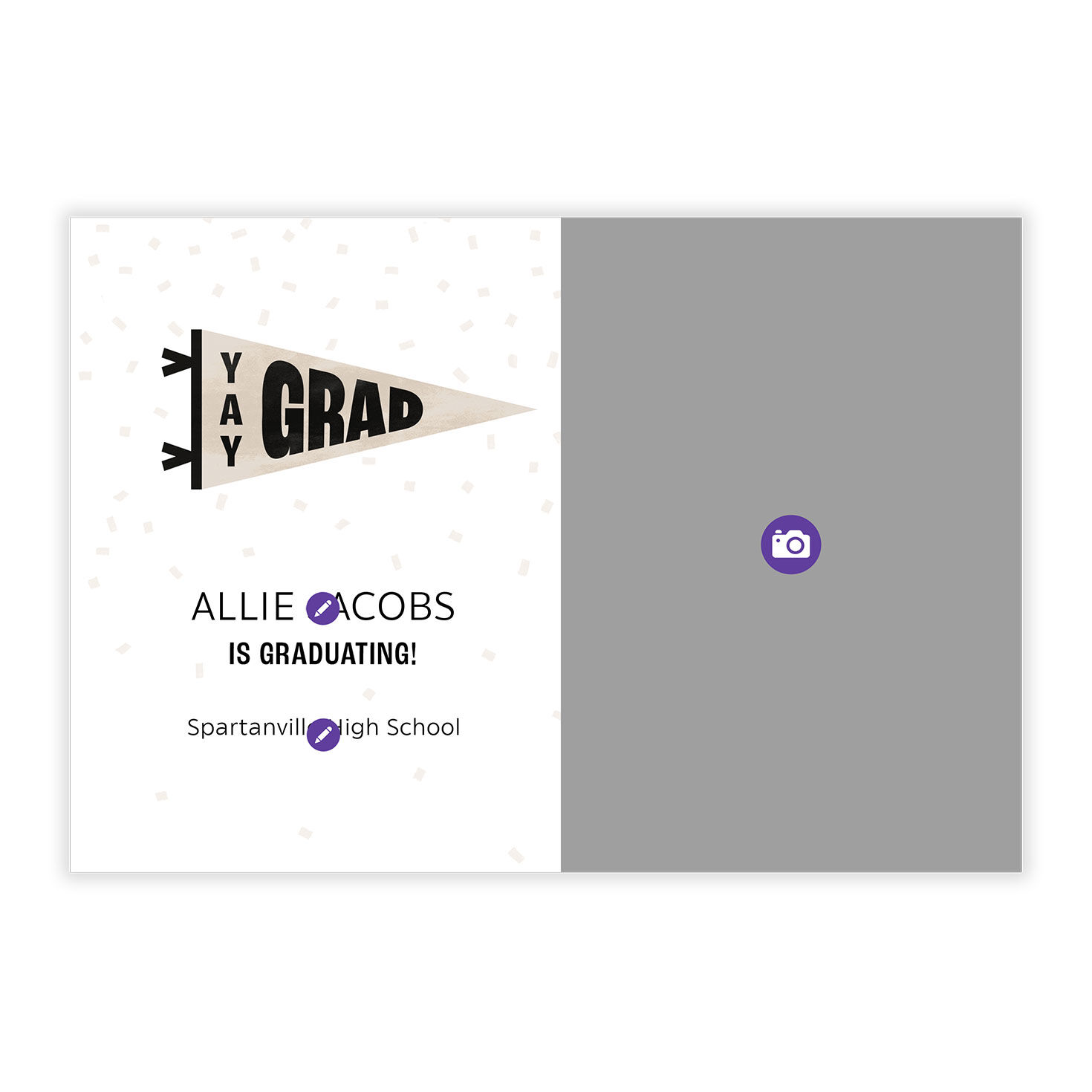 Black Gray Pennant Personalized Grad Announcement Card Front indicating personalization image number 5