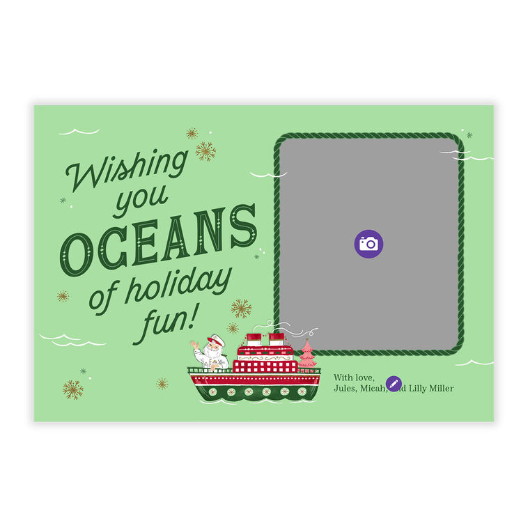Hallmark Cruise Santa Ship Personalized Photo Card Card Front indicating personalization image number 5