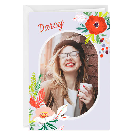Bright Flowers and Oval Frame Folded Photo Card