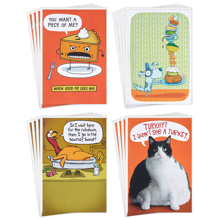 Big Slice of Gratitude Assorted Funny Thanksgiving Cards, Pack of 16