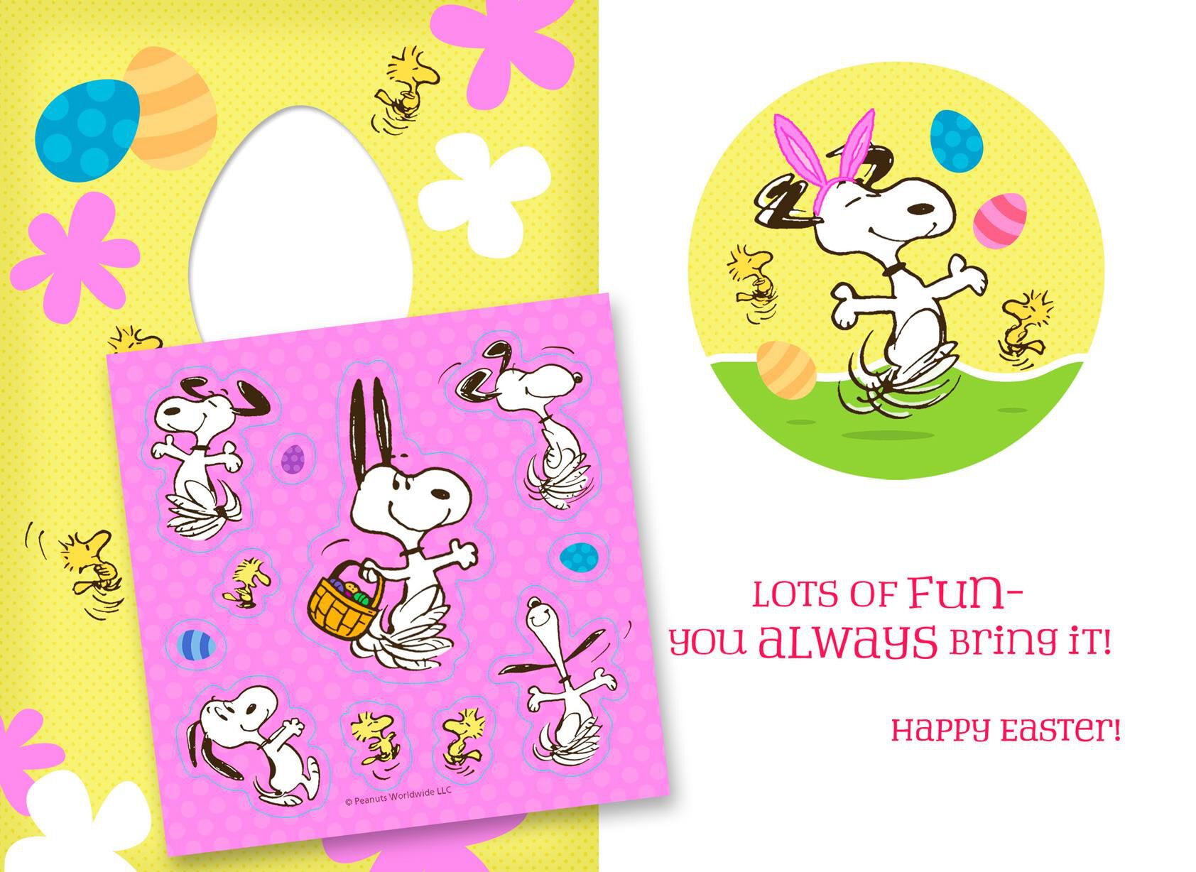 Peanuts® Dancing Snoopy and Woodstock Kid's Easter Card With Stickers