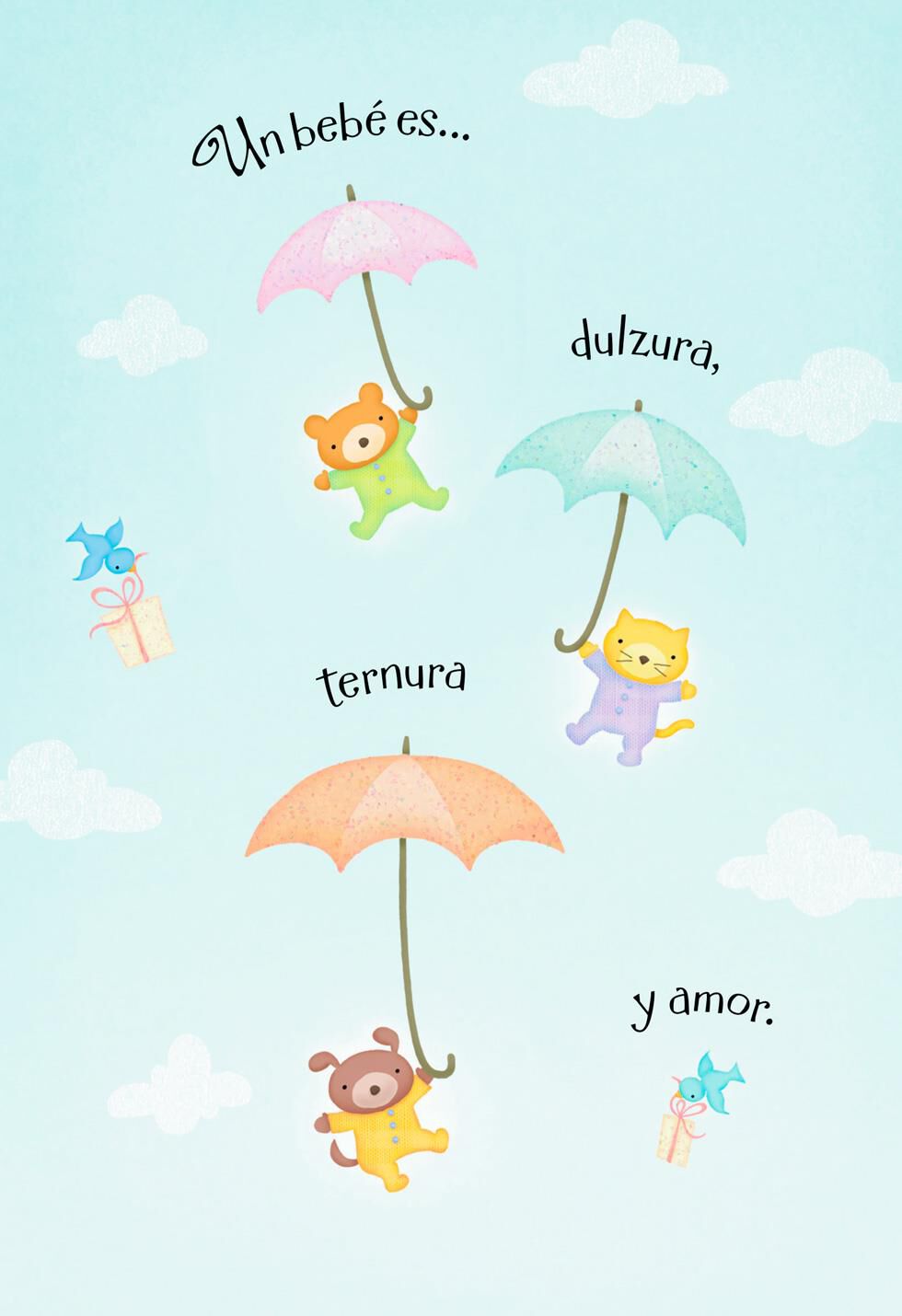Teddy Bear Umbrellas Spanish-Language New Baby Card