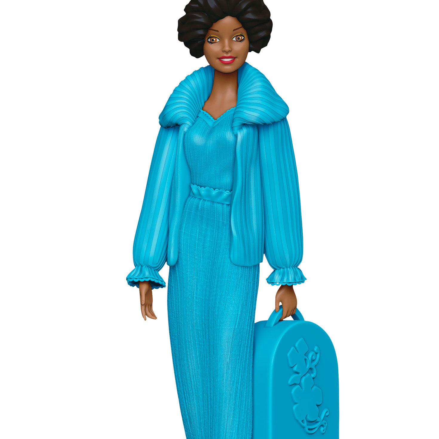 Black Barbie Blue Outfit With Bag Keepsake Ornament upclose view image number 5