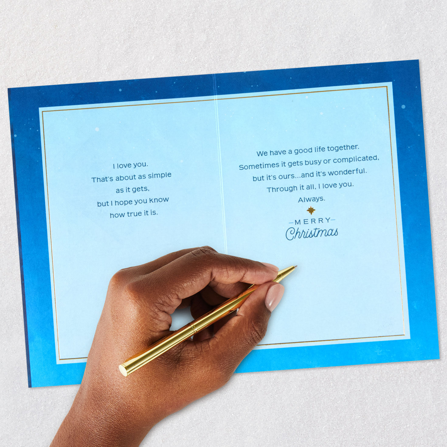 Gold Stars on Blue Christmas Card  image number 8
