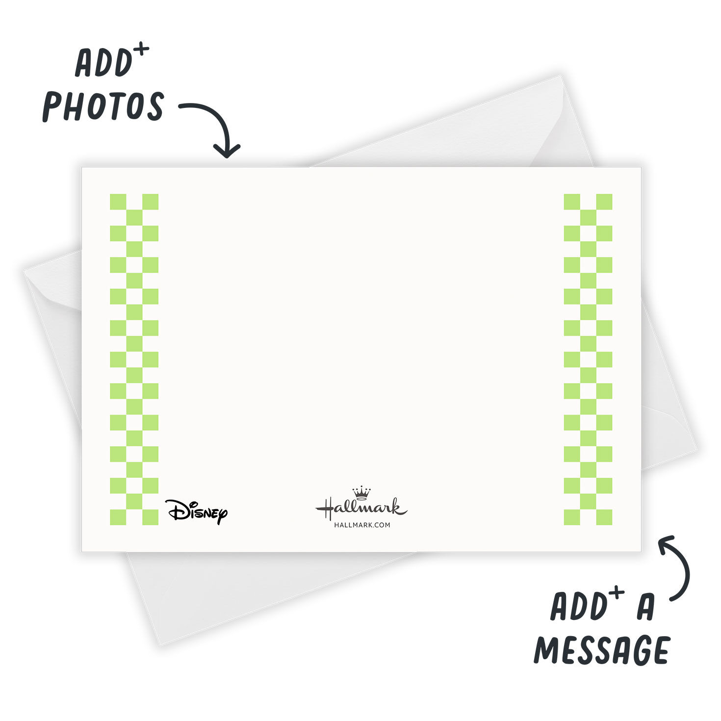 Stitch Green Checkered Border Personalized Party Invitation Card back with Envelope indicating personalization image number 3