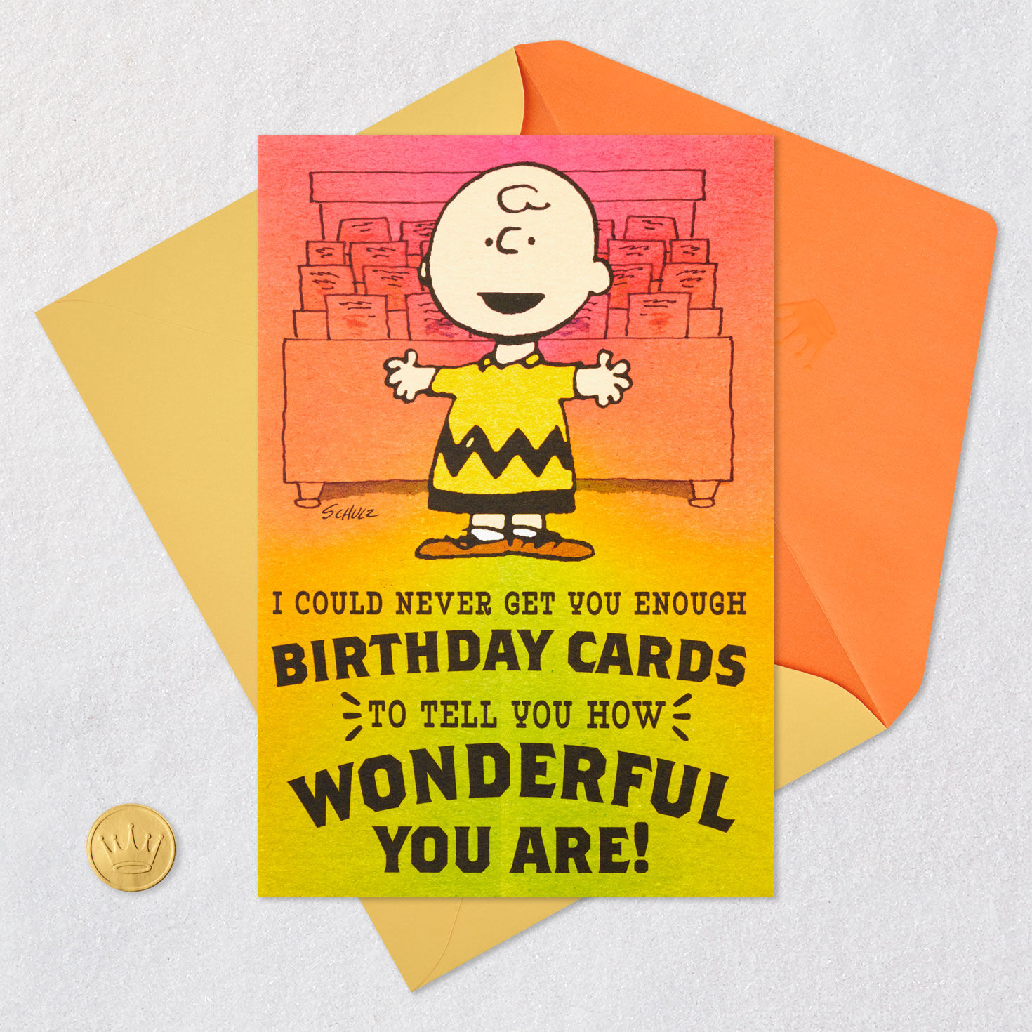 Charlie Brown on Pink Birthday Card and Mini Cards Card Front with Envelope and Gold Seal image number 7