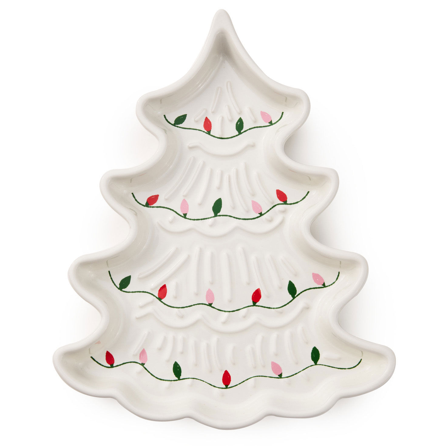 Set of 2 Christmas Tree Shaped Ceramic Plates front white tree image number 2