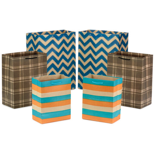 Pattern Play Assorted Sizes 6-Pack Kraft Paper Gift Bags, 