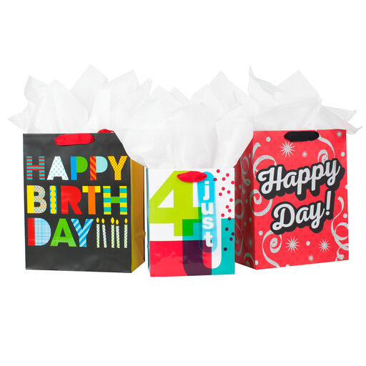 Bold Birthday Wishes 3-Pack Assorted Gift Bags With Tissue, 