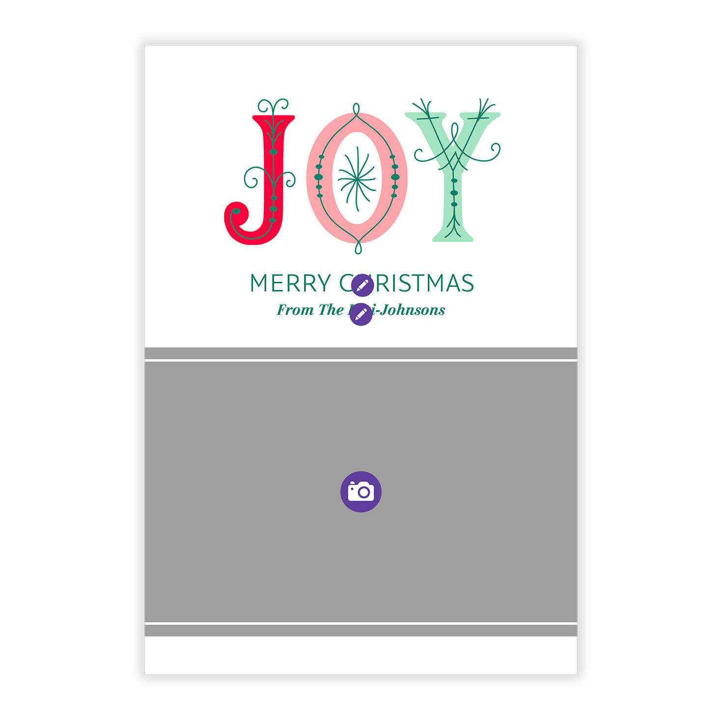 Joy With Doodles Personalized Christmas Photo Card Card Front indicating personalization image number 5