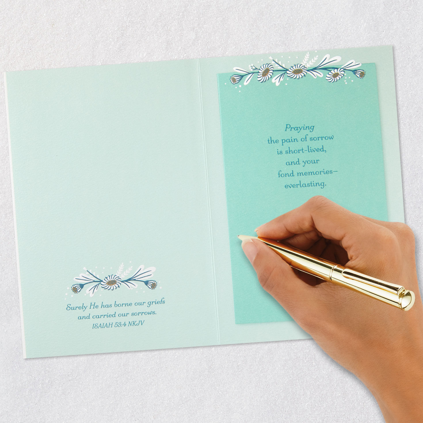 Bird on Pale Green Christian Sympathy Card signing card image number 7