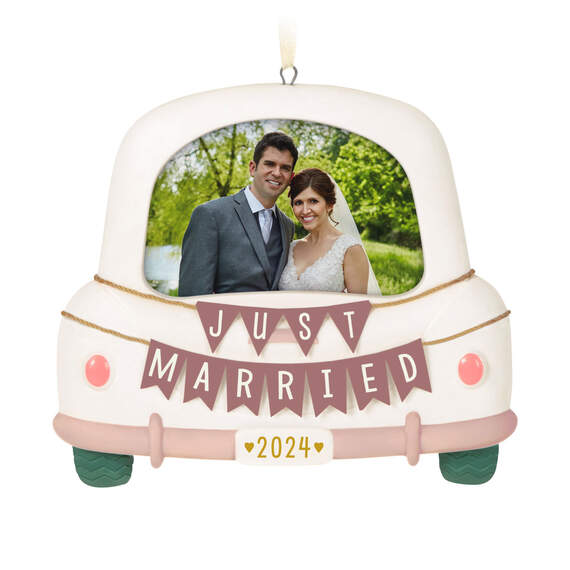 Just Married 2024 Personalized Photo Porcelain Ornament