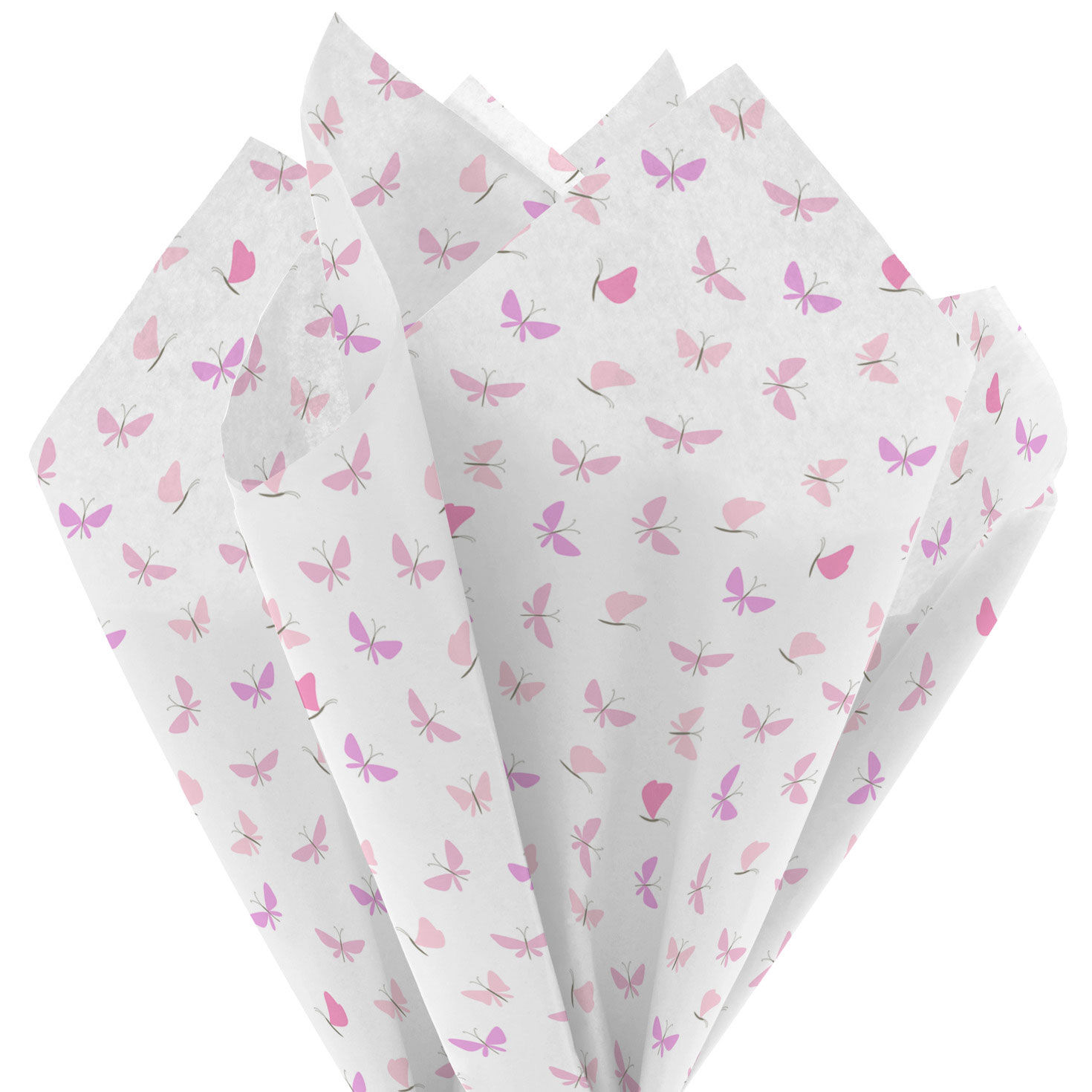 Pink Butterflies on White Mother's Day Tissue Paper 3-D Fan image number 2