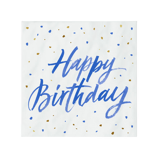Blue "Happy Birthday" on White Dinner Napkins, Set of 16, 