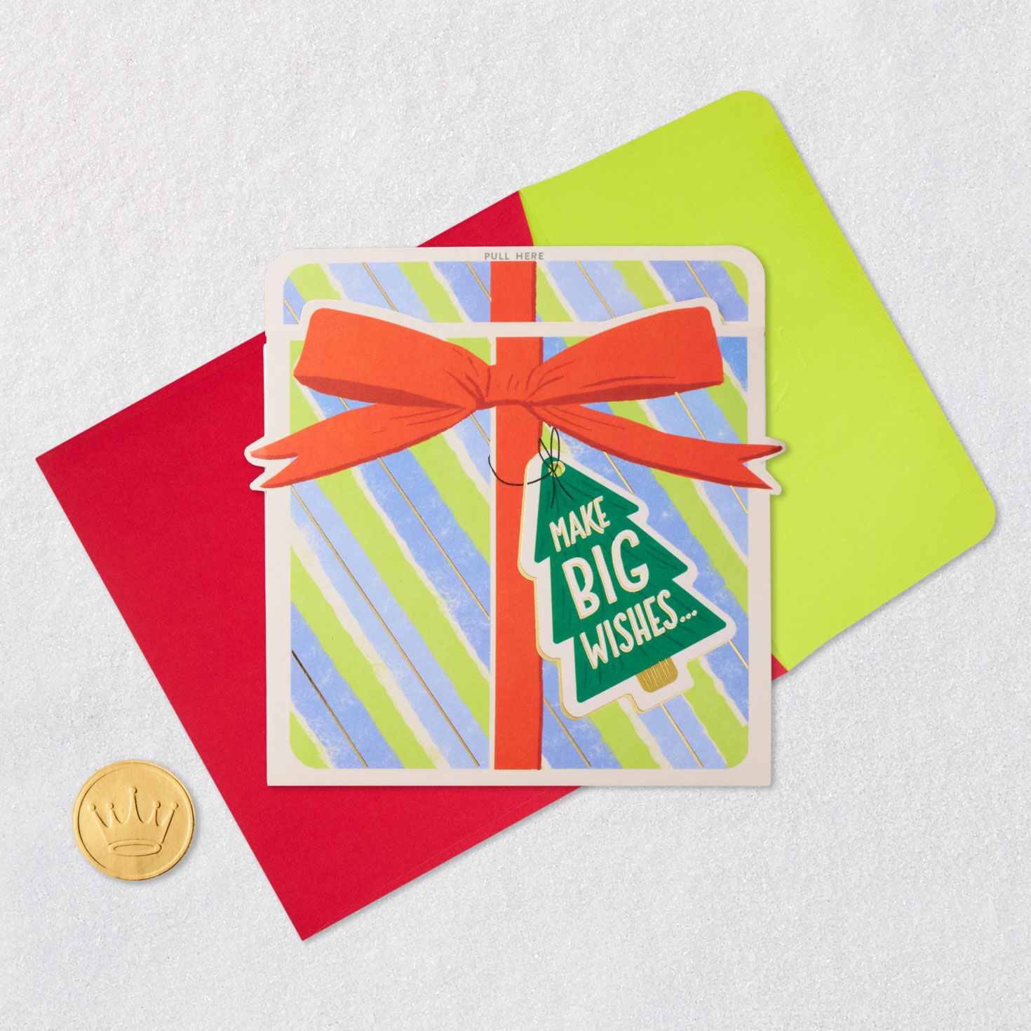 Hippo in Gift Box Paper Craft Christmas Card Card Front with Envelope and Gold Seal image number 5