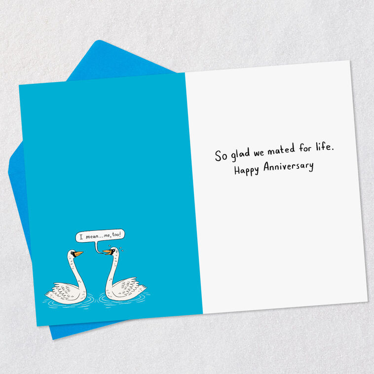 Swans on Lake Funny Anniversary Card for Spouse Open card with envelope image number 3