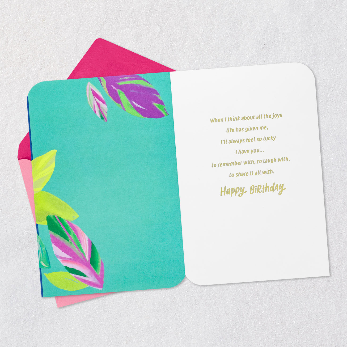 Tropical Leaves Birthday Card for Sister Open card with envelope image number 3