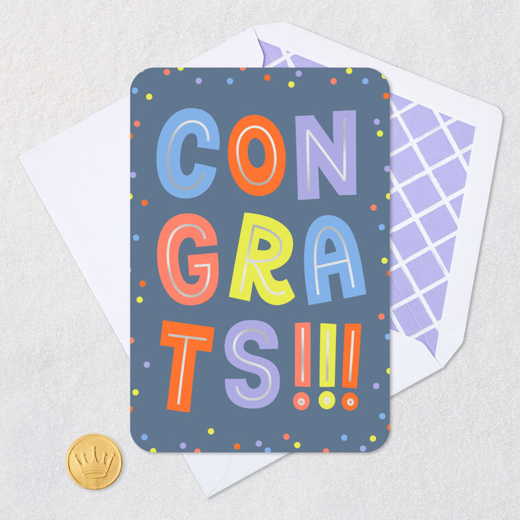 Colorful Block Lettering and Confetti Congratulations Card Card Front with Envelope and Gold Seal image number 5