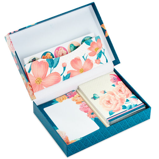 Floral Stationery Set and Desk Organizer Box, 