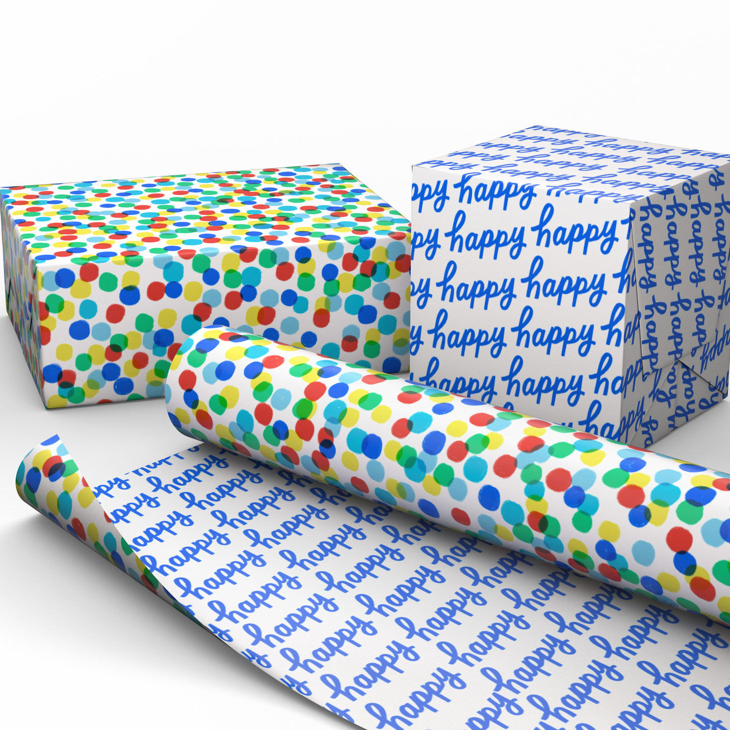 Primary Dots/Happy Messages Reversible Gift Wrap Wrapped pkg image number 2