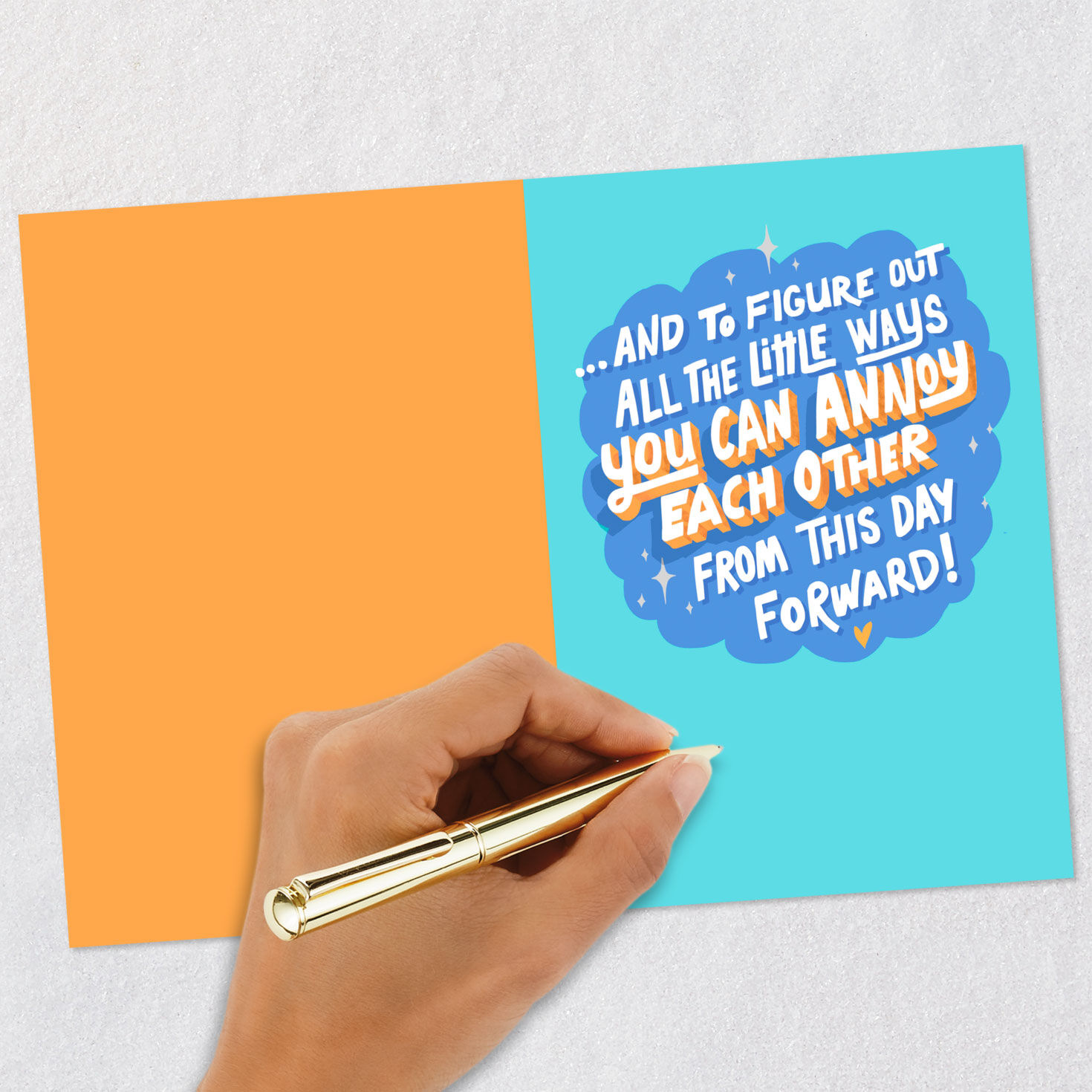 Retro Lettering on Blue Funny Wedding Card signing card image number 6