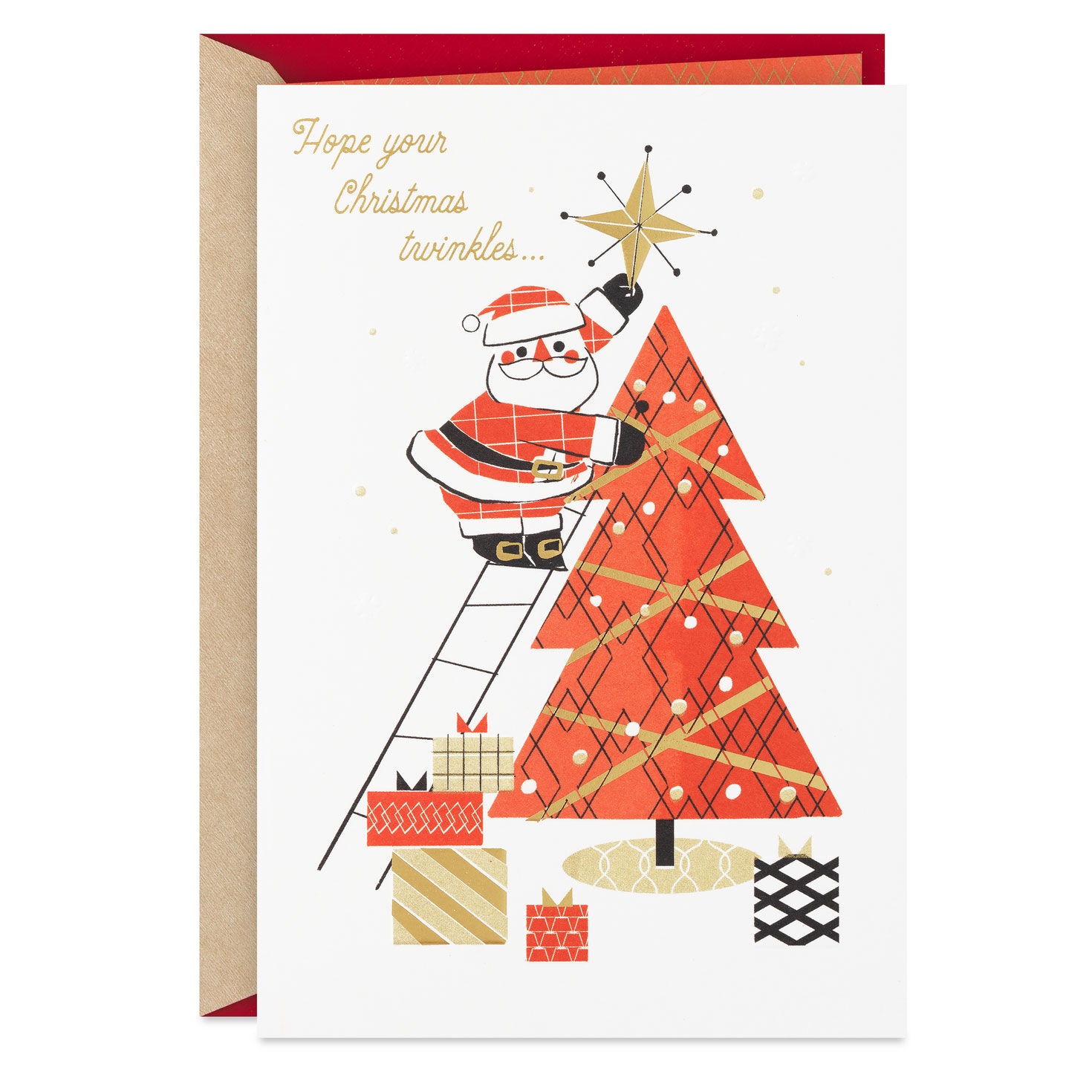 Retro Santa with Tree Christmas Card