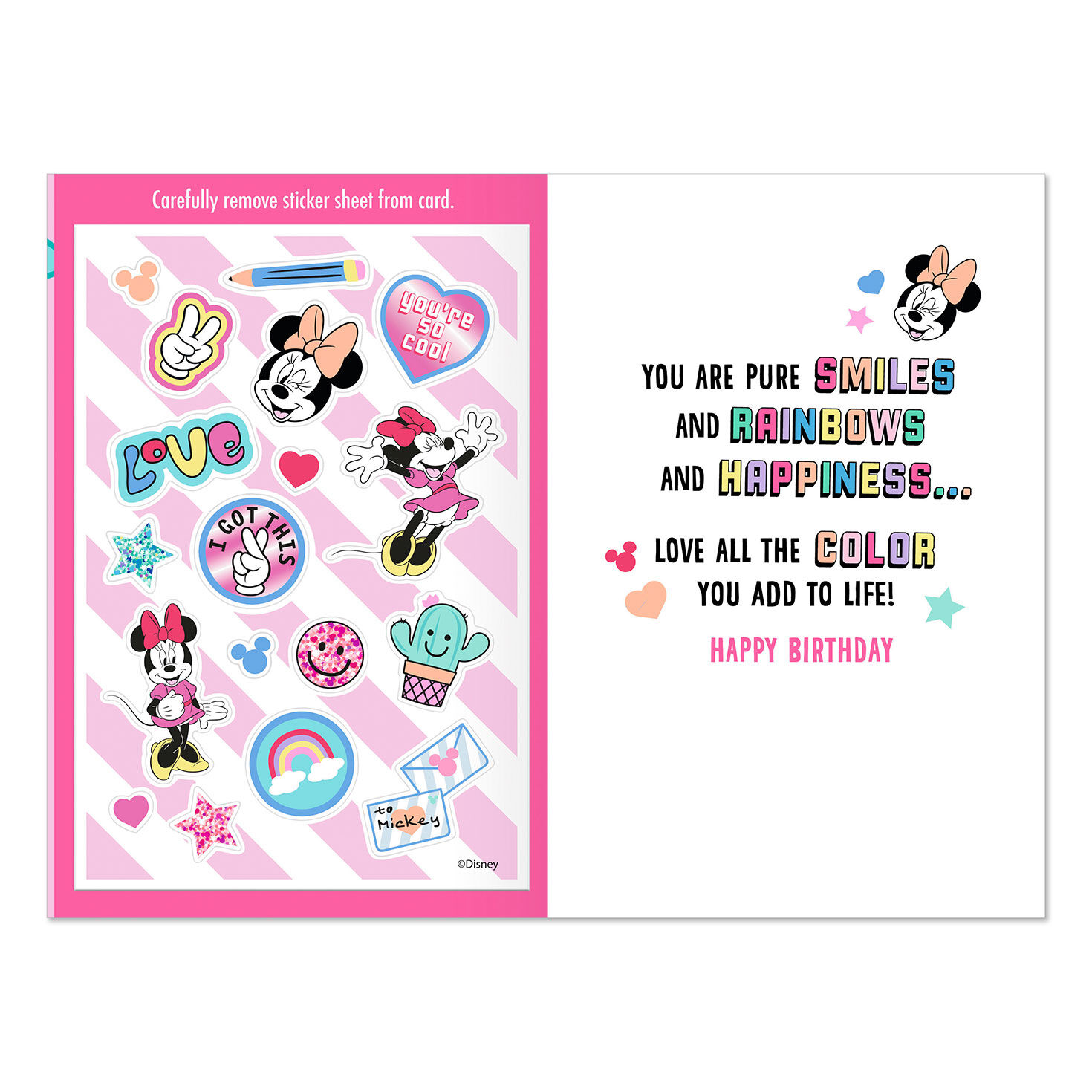 Disney Minnie Mouse Smiles and Rainbows 7th Birthday Card With Stickers, , large image number 2