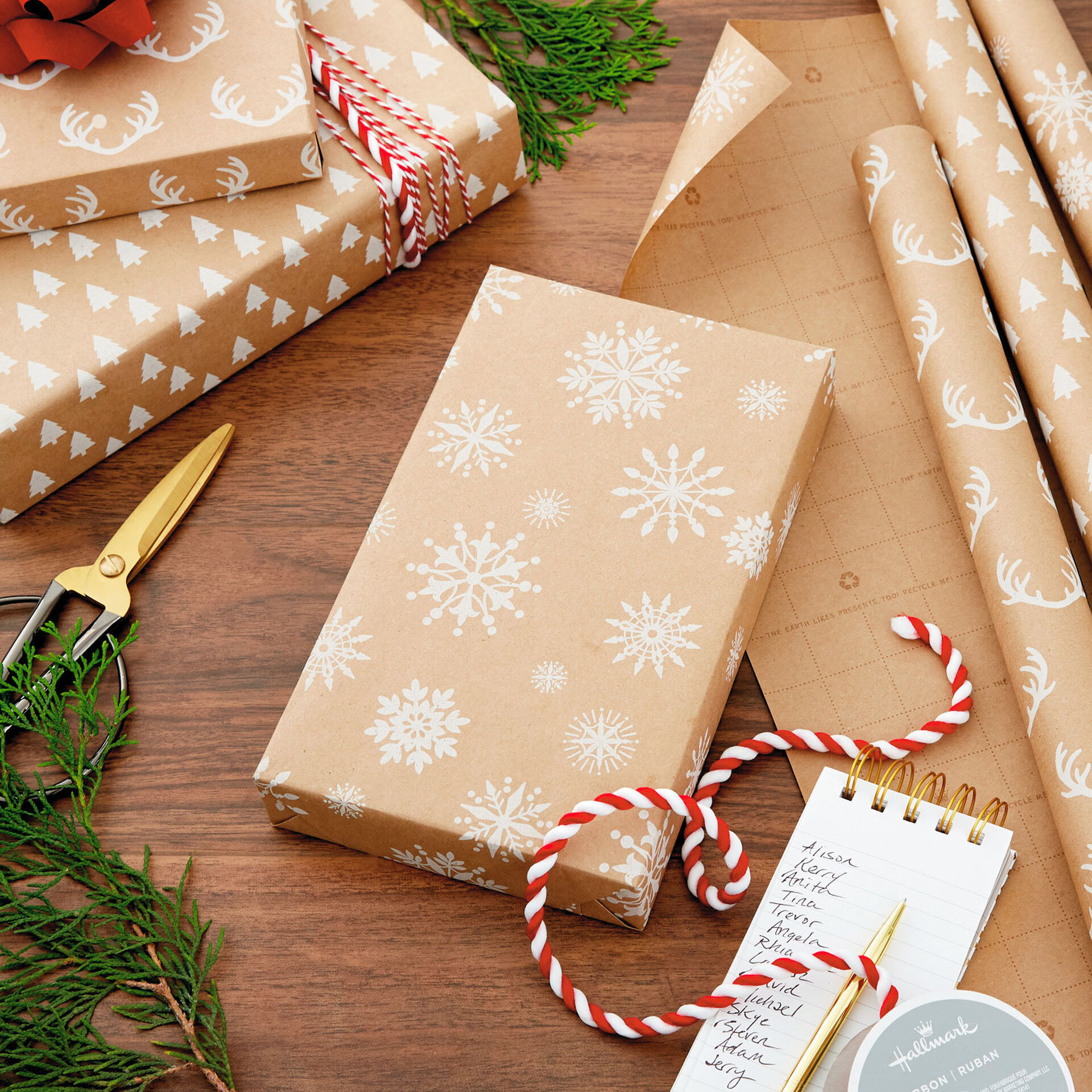 Winter Holiday Prints 3Pack Kraft Wrapping Paper Assortment, 90 sq. ft