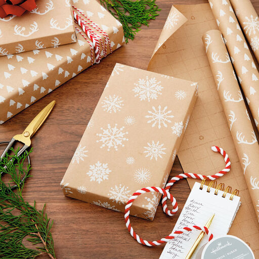 Winter Holiday Prints 3-Pack Kraft Wrapping Paper Assortment, 90 sq. ft., 