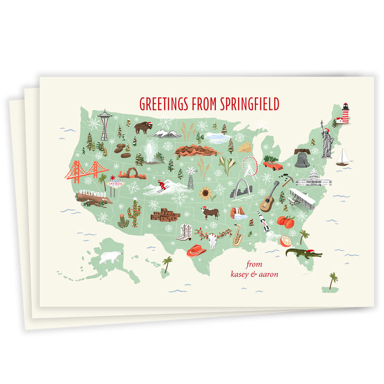 Greetings from US Map Flat Holiday Photo Card