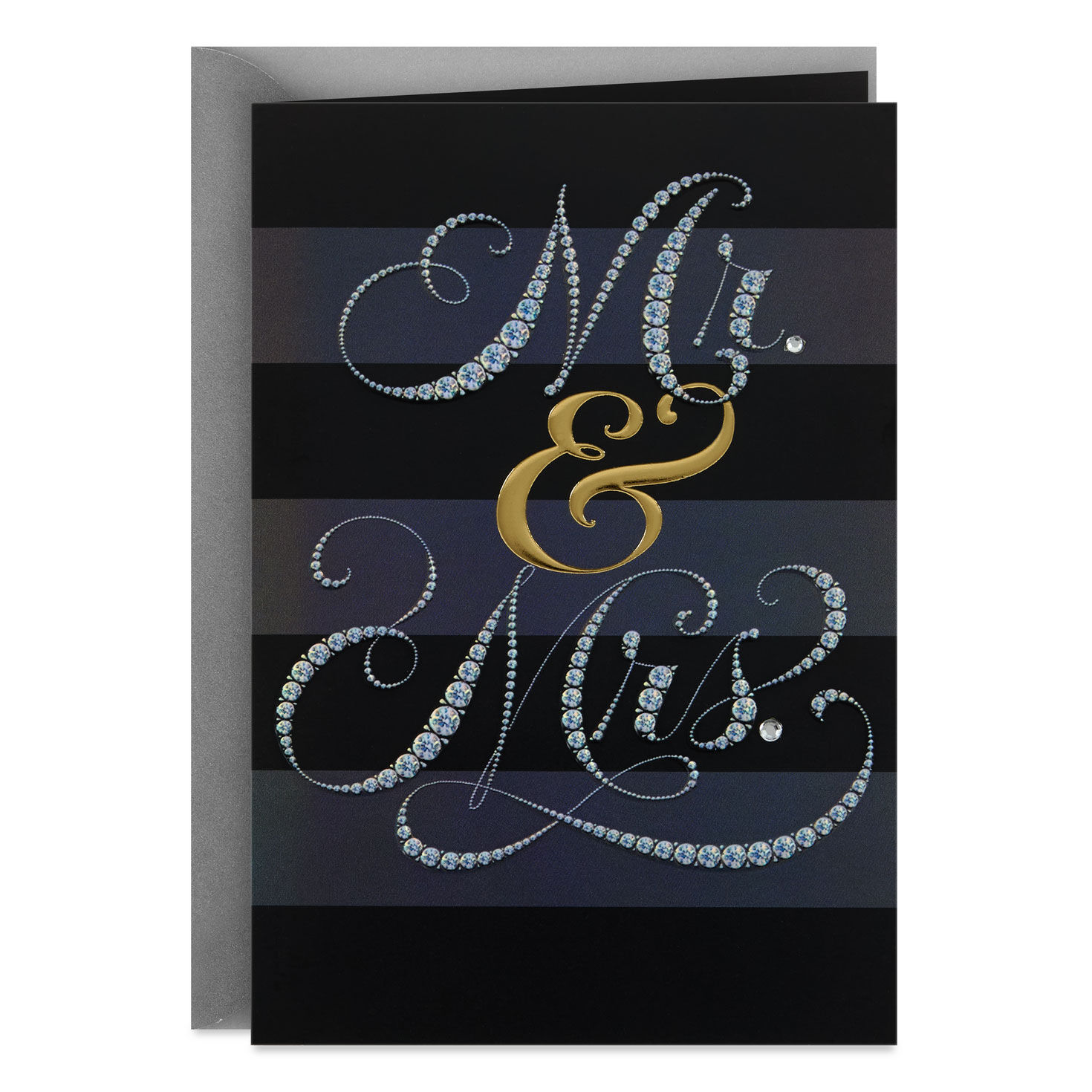 Mr. & Mrs. Diamond Script on Black Wedding Card