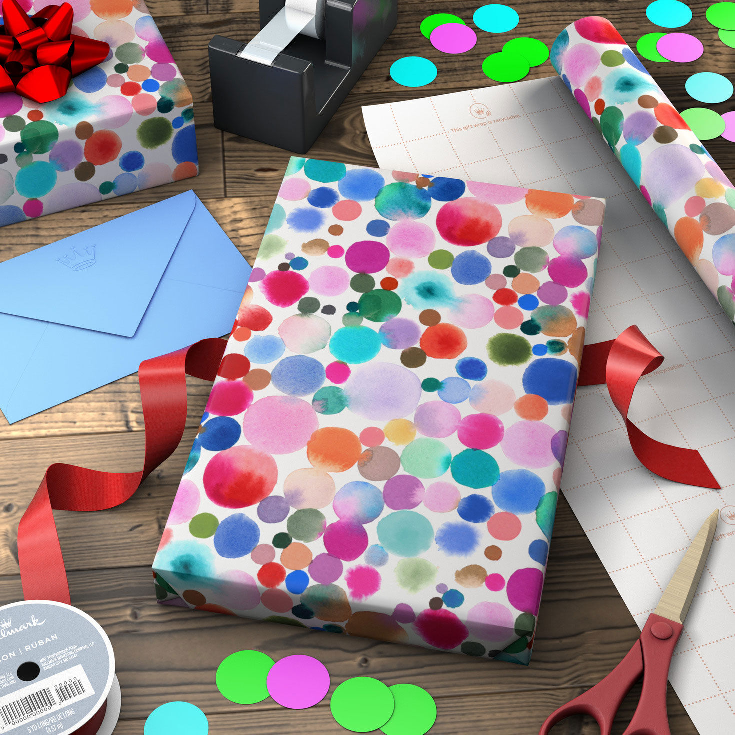Colorful Painted Dots Wrapping Paper Wrapped package image number 3