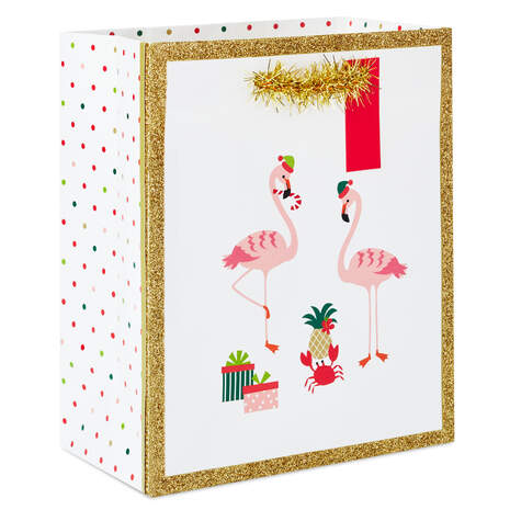 6.5" Festive Flamingos Small Christmas Gift Bag, , large