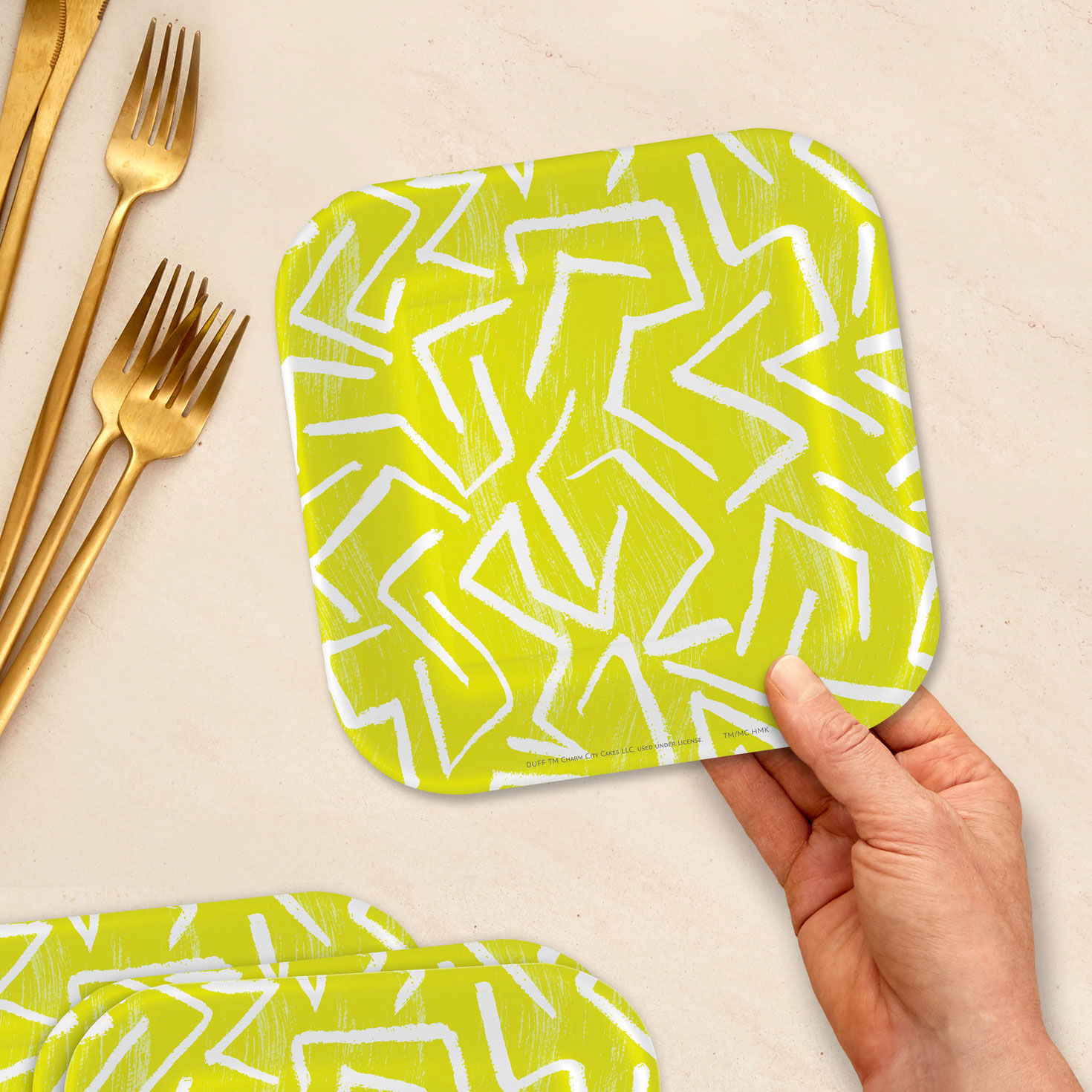 Zig-Zag Stripe on Yellow Dessert Plates, Pack of 8, , large image number 2