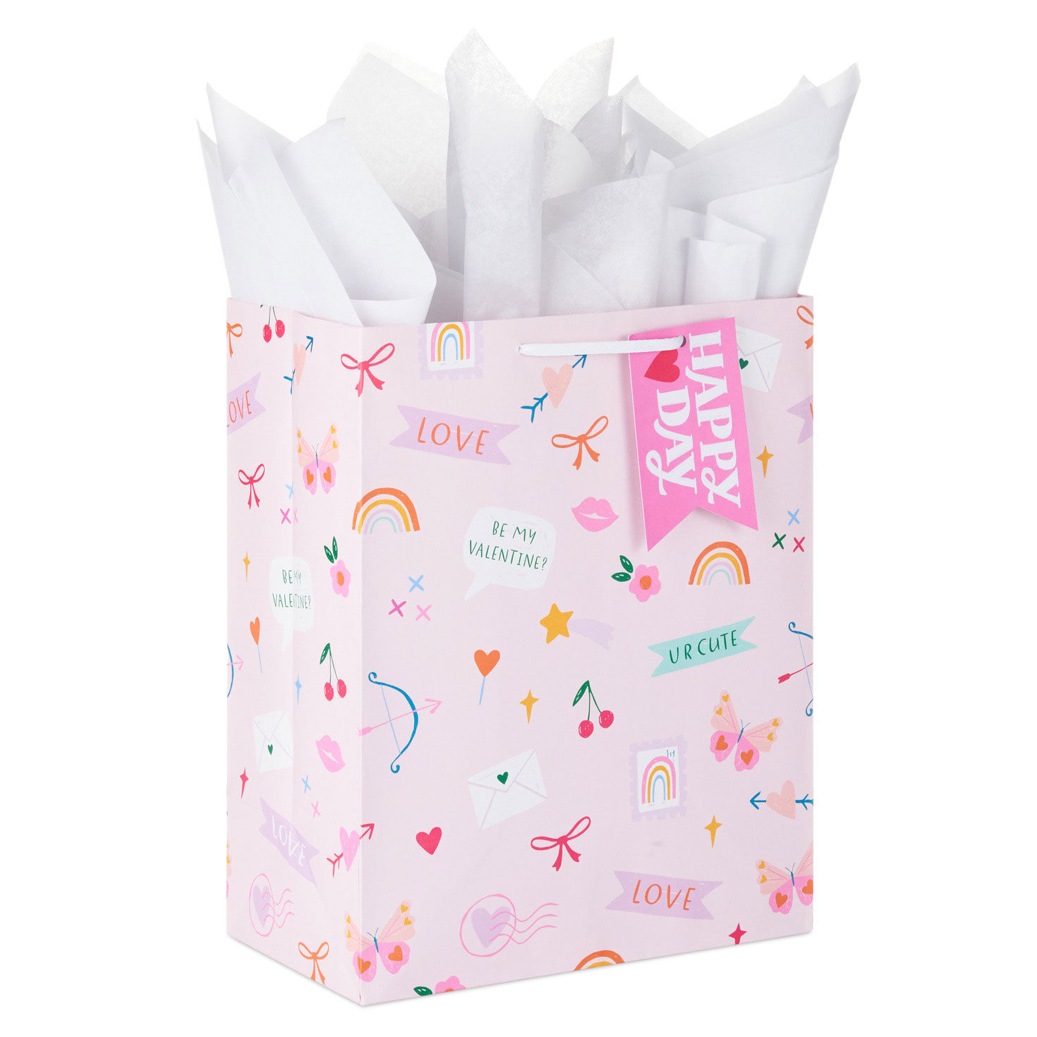 13" Happy Heart Day Doodles Large Valentine's Day Gift Bag With Tissue Paper