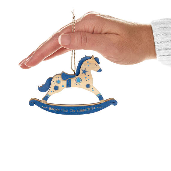 Baby Boy's First Christmas Rocking Horse 2024 Wood Ornament, , large image number 4