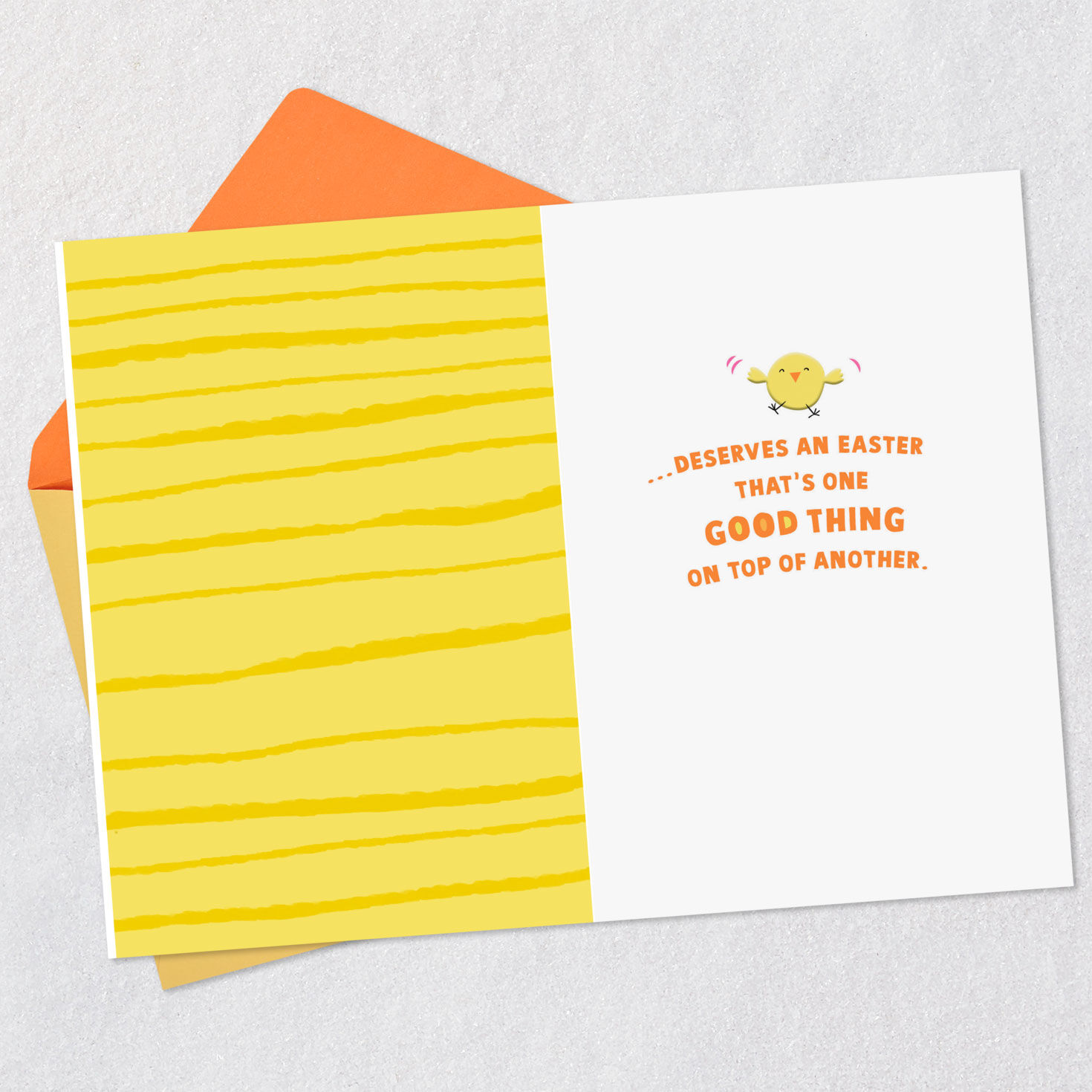 Chicks Stacked on Bunny Dancing Easter Card Open card with envelope image number 3