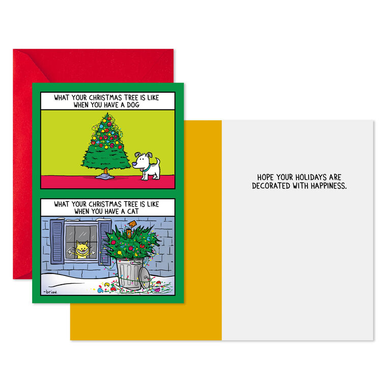 Cat or Dog Holiday Tree Funny Christmas Cards Pack Card Front with Sentiment image number 2