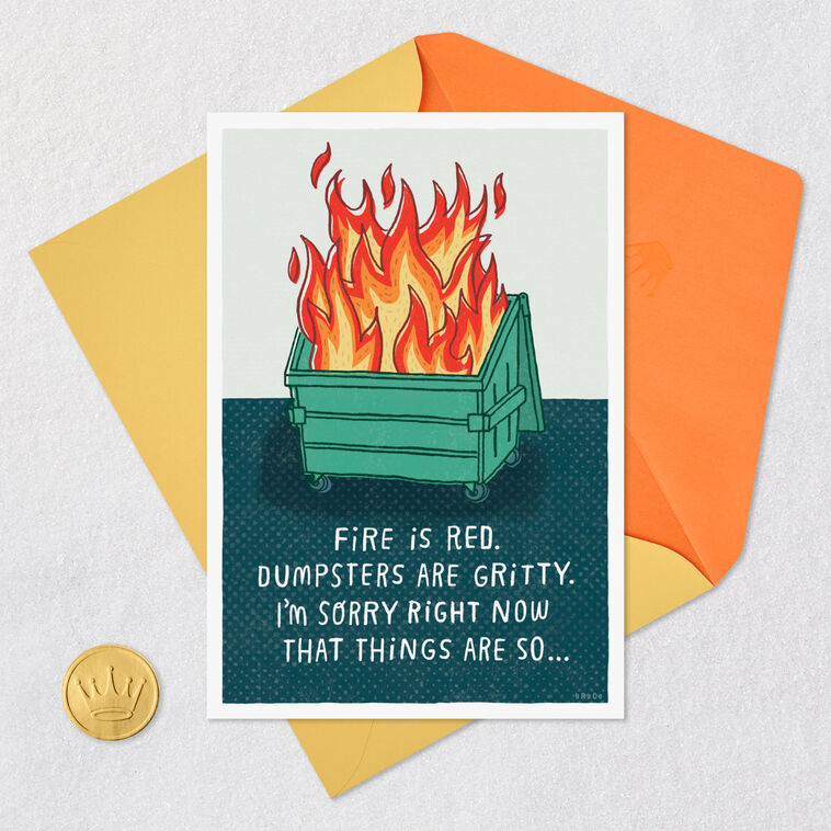 Dumpster Fire Funny Care and Concern Card Card Front with Envelope and Gold Seal image number 5