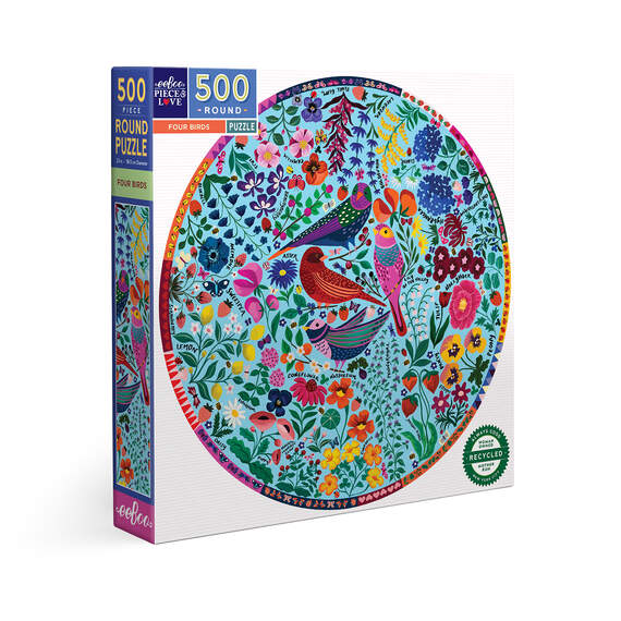 Eeboo Four Birds 500-Piece Round Jigsaw Puzzle, , large image number 1