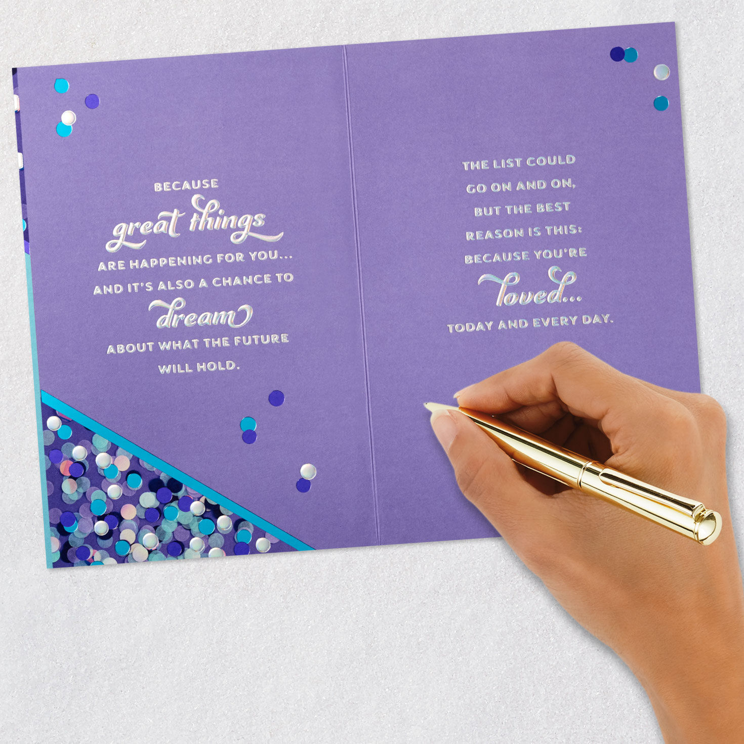 Purple Confetti Birthday Card for Niece signing card image number 10