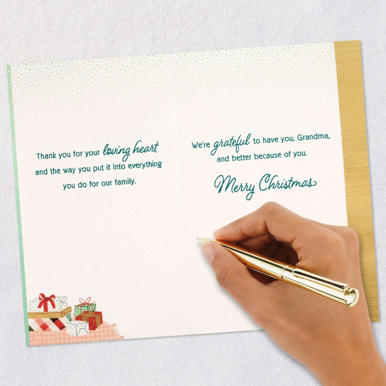 Elegant Tree on Green Christmas Card for Grandma signing card image number 8