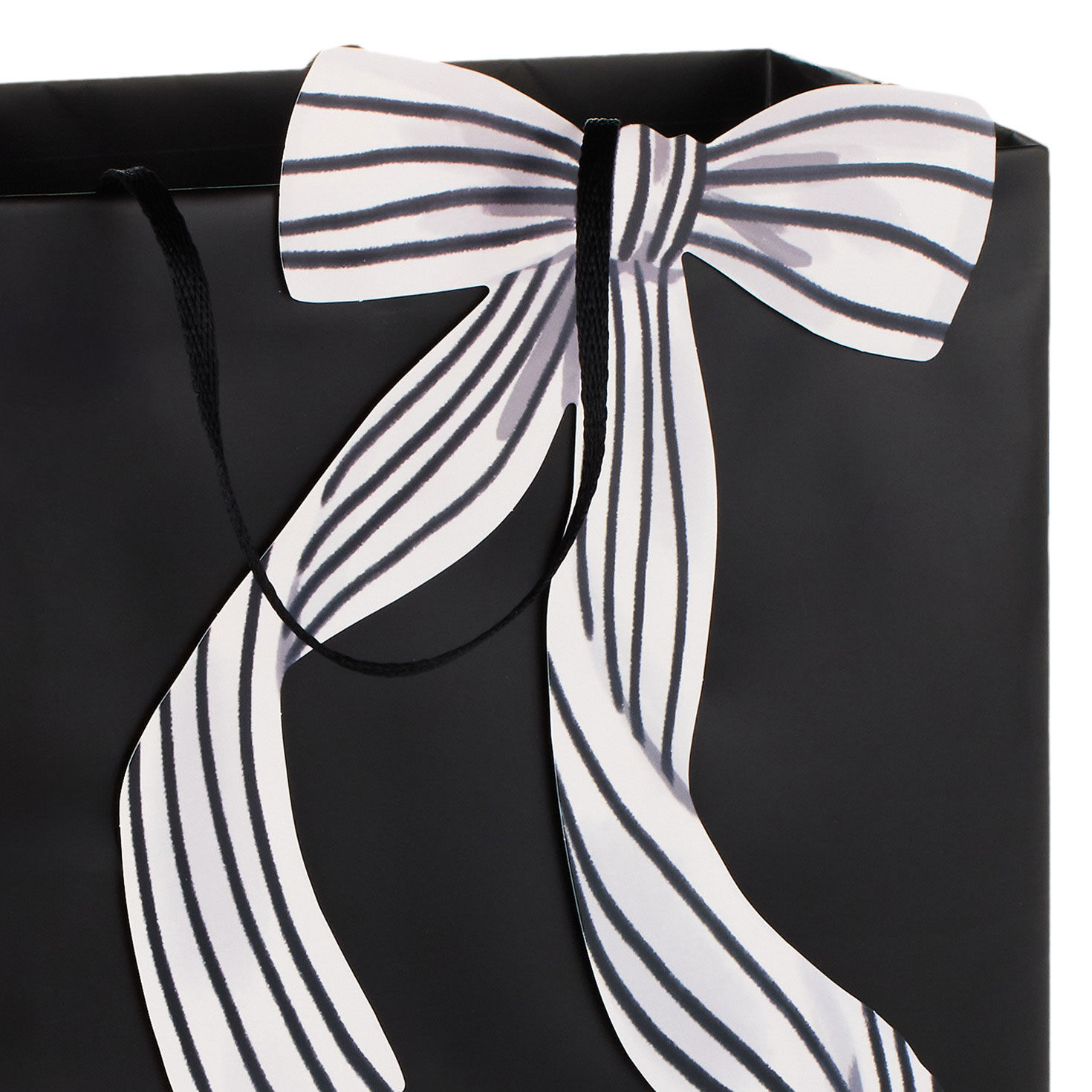 Solid Black Large Holiday Gift Bag with Bow Handle Detail image number 4