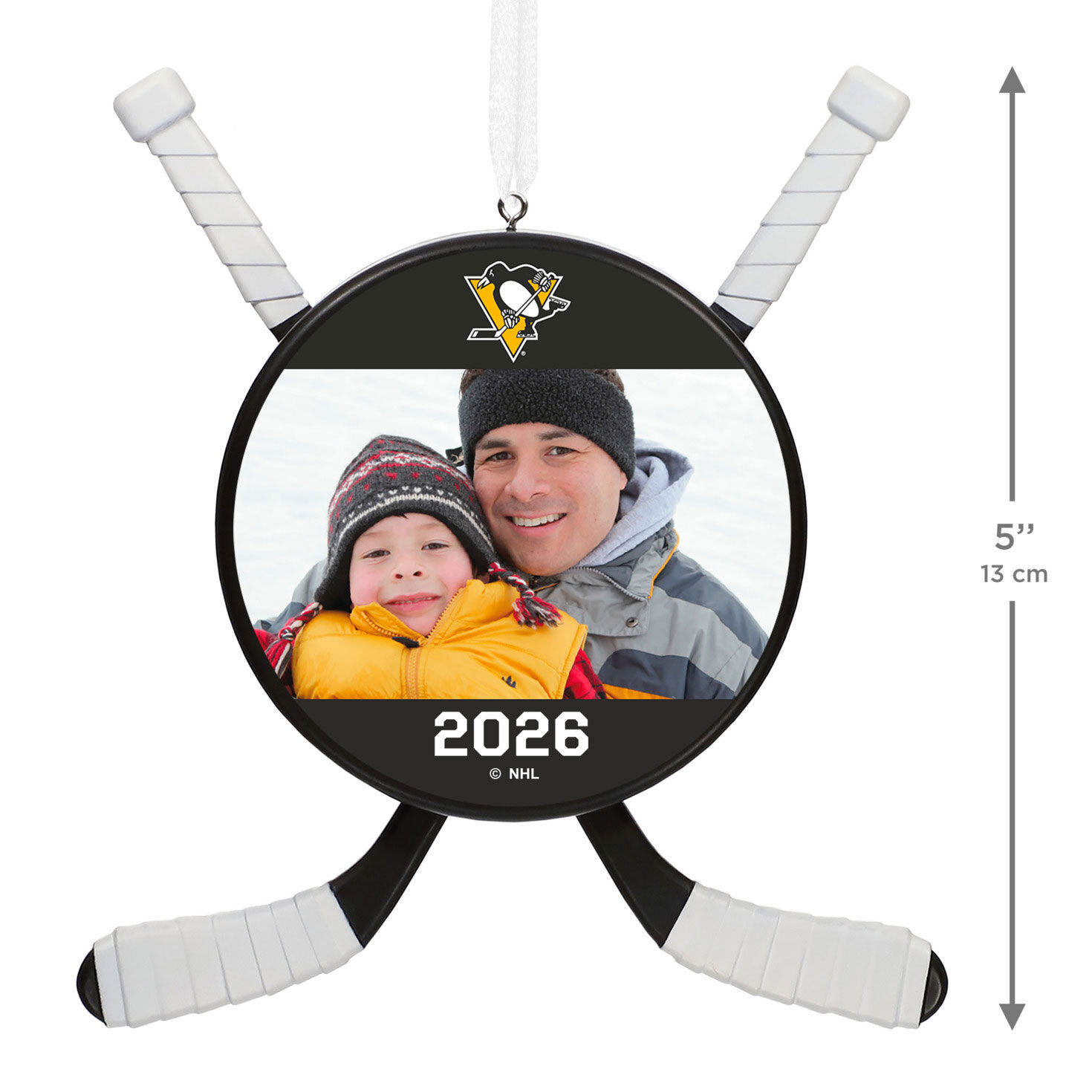 NHL Pittsburgh Penguins&reg; Hockey Personalized Ornament, Custom Photo and Text measurement image number 3