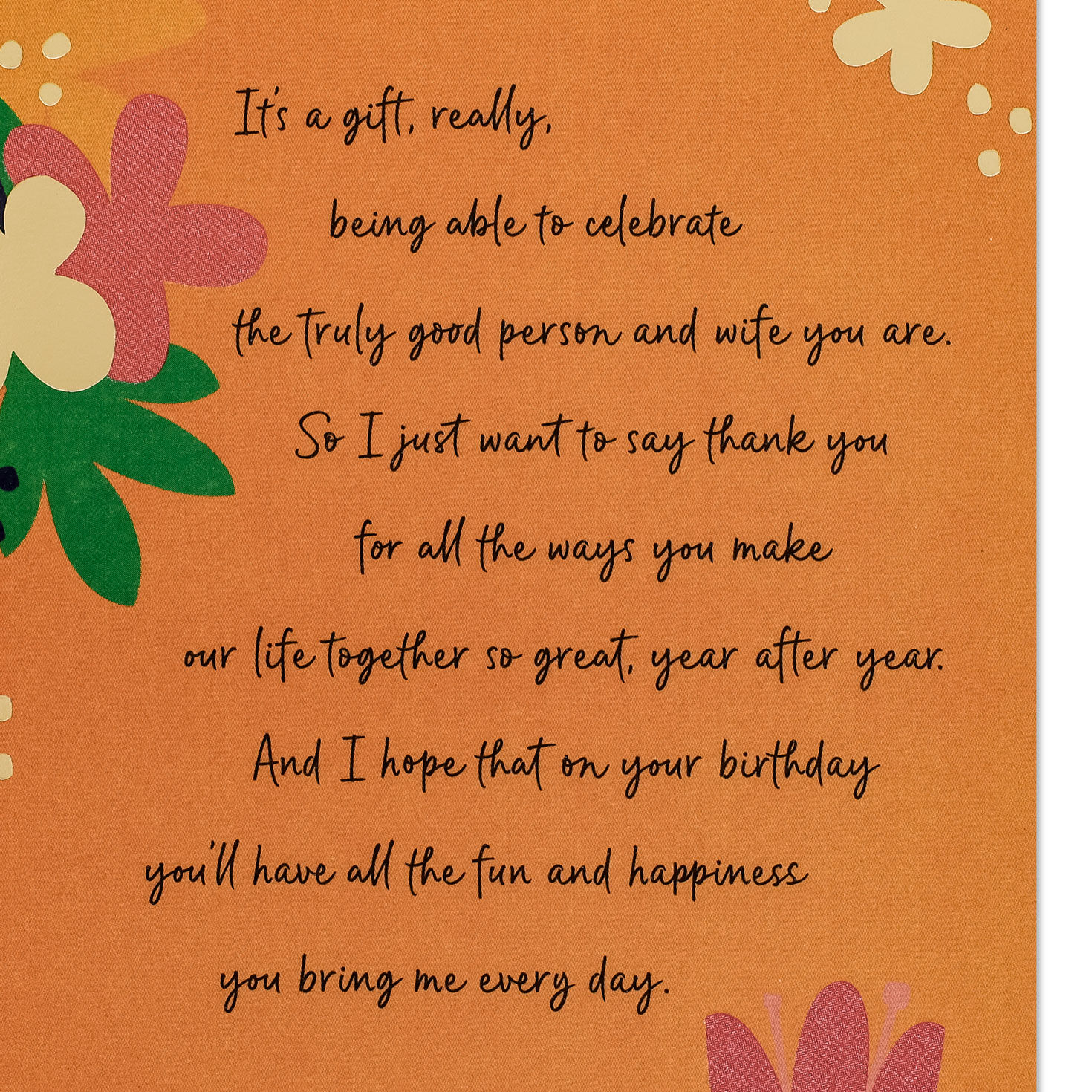 Flowers on Peach Birthday Card for Wife Sentiment image number 2