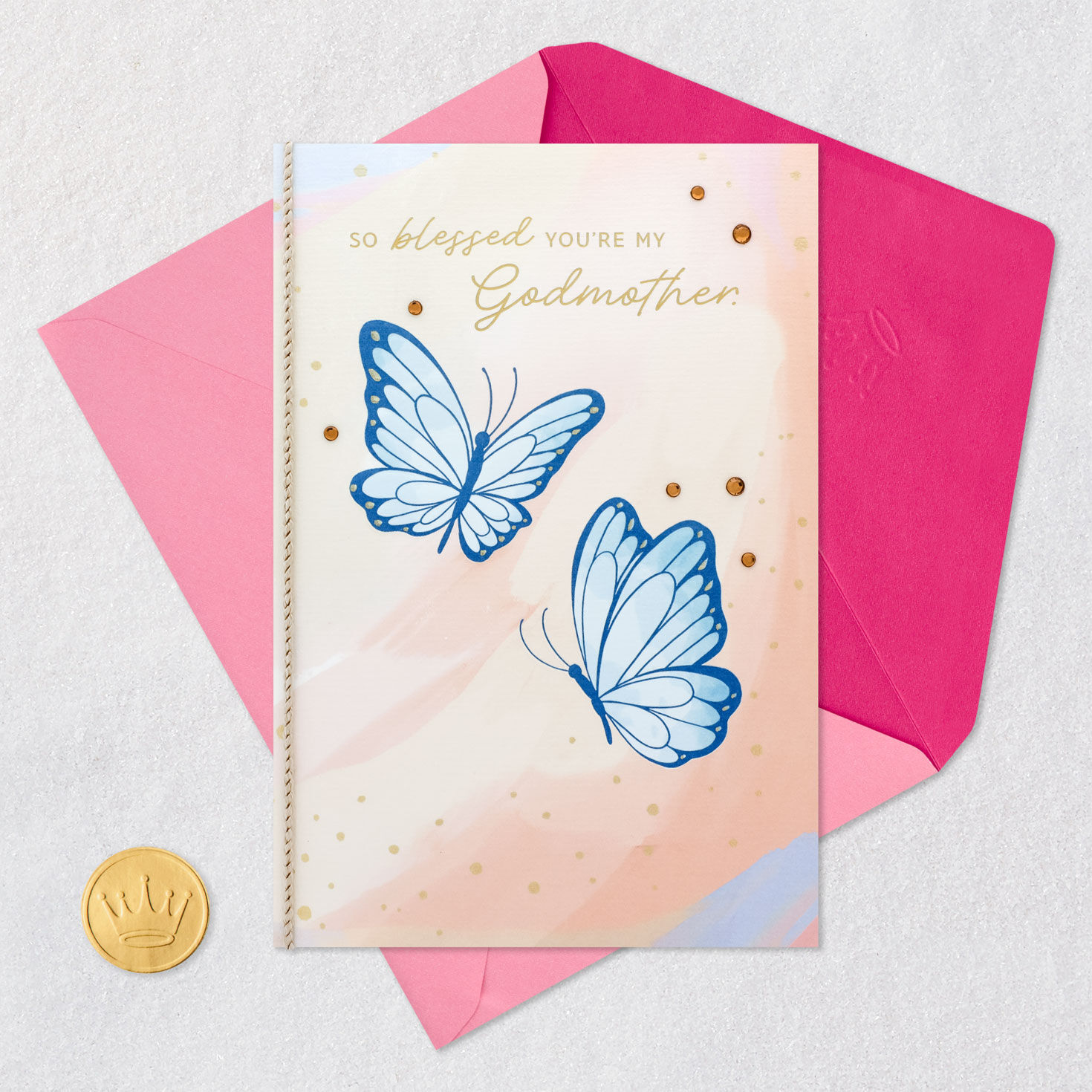 Butterflies on Pink Birthday Card for Godmother Card Front with Envelope and Gold Seal image number 6