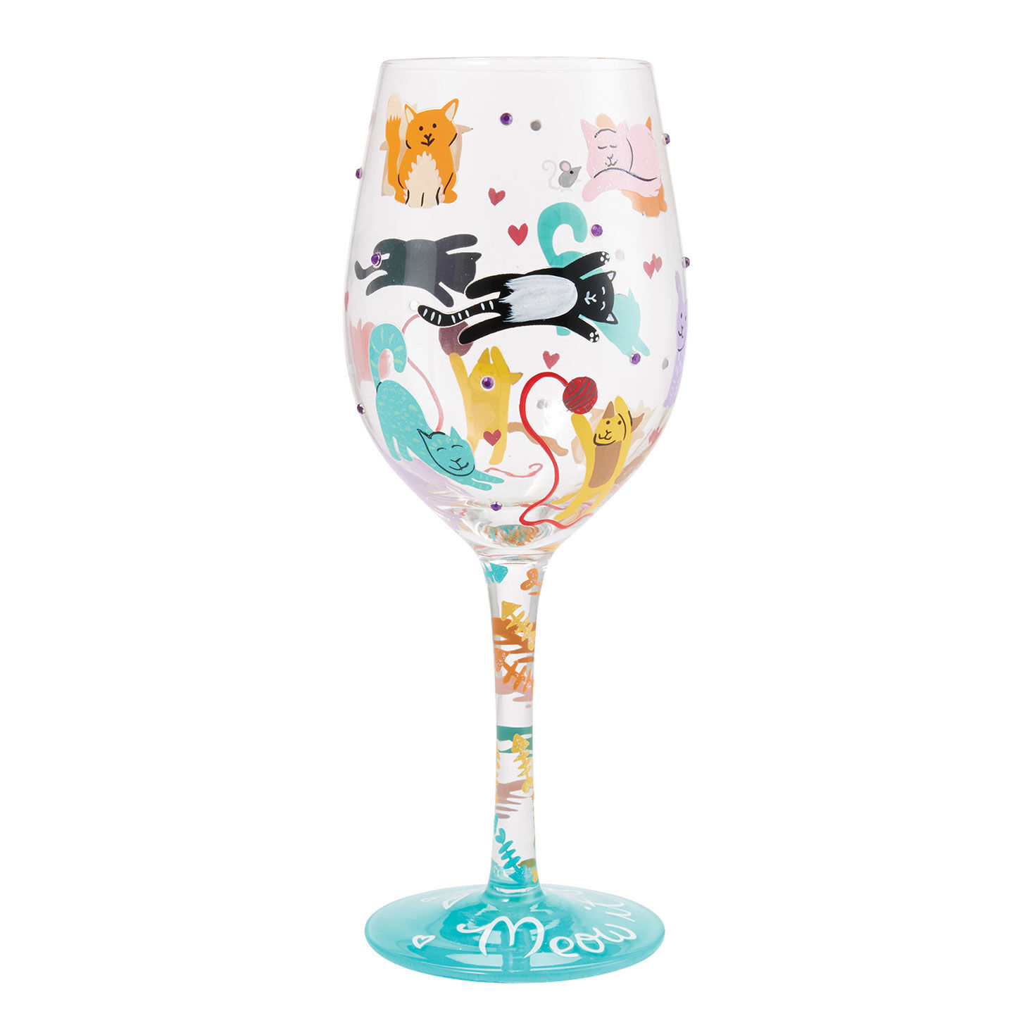 Colorful Cats and Hearts Wine Glass back image number 2